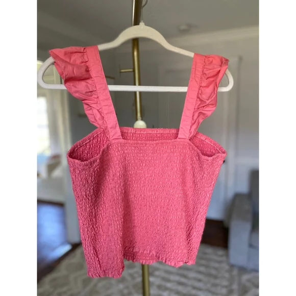 Old Navy Smocked Top Cotton 100% Cottagecore Summer Bright Coral Coastal Beach - Picture 3 of 7